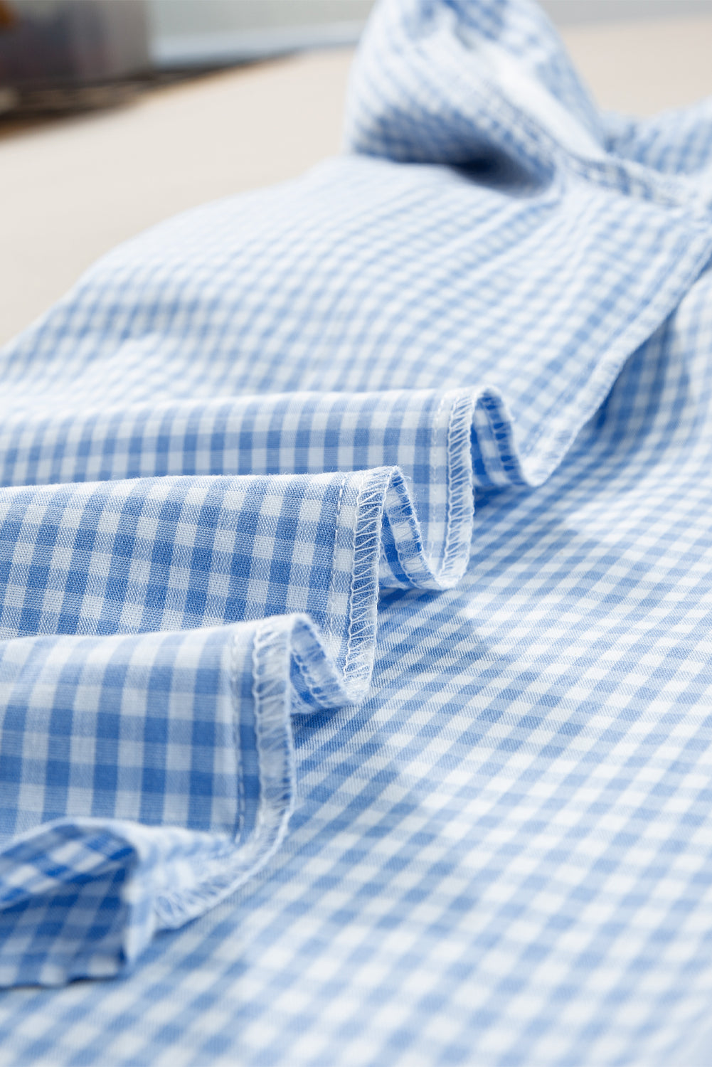 Blue Flower Embroidered Puff Sleeve Blouse