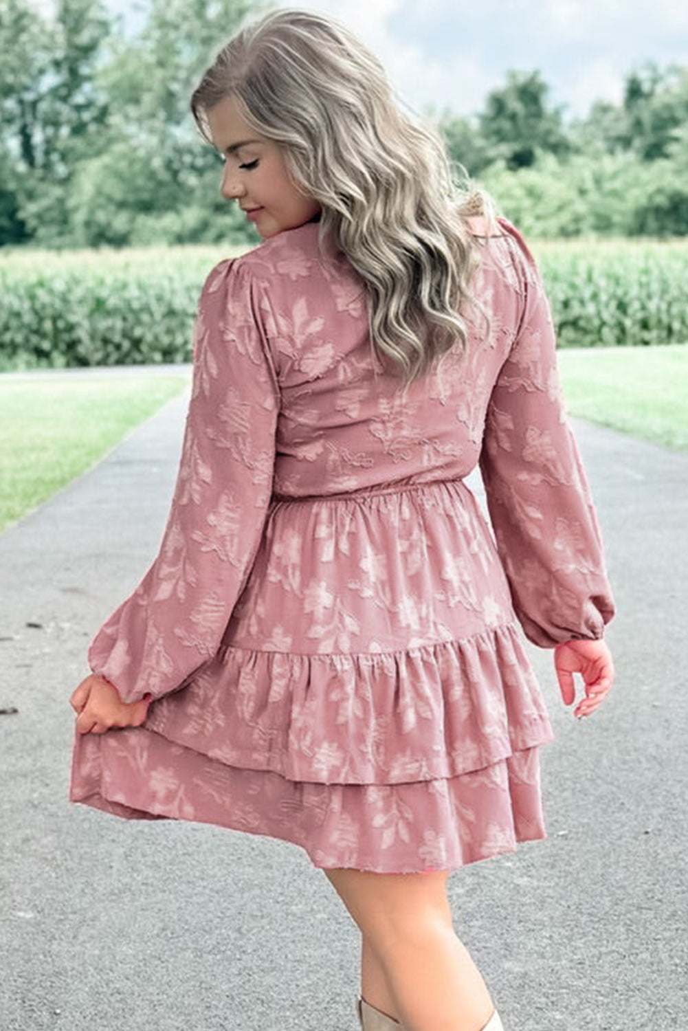 Peach Tiered Ruffle Plus Size Dress