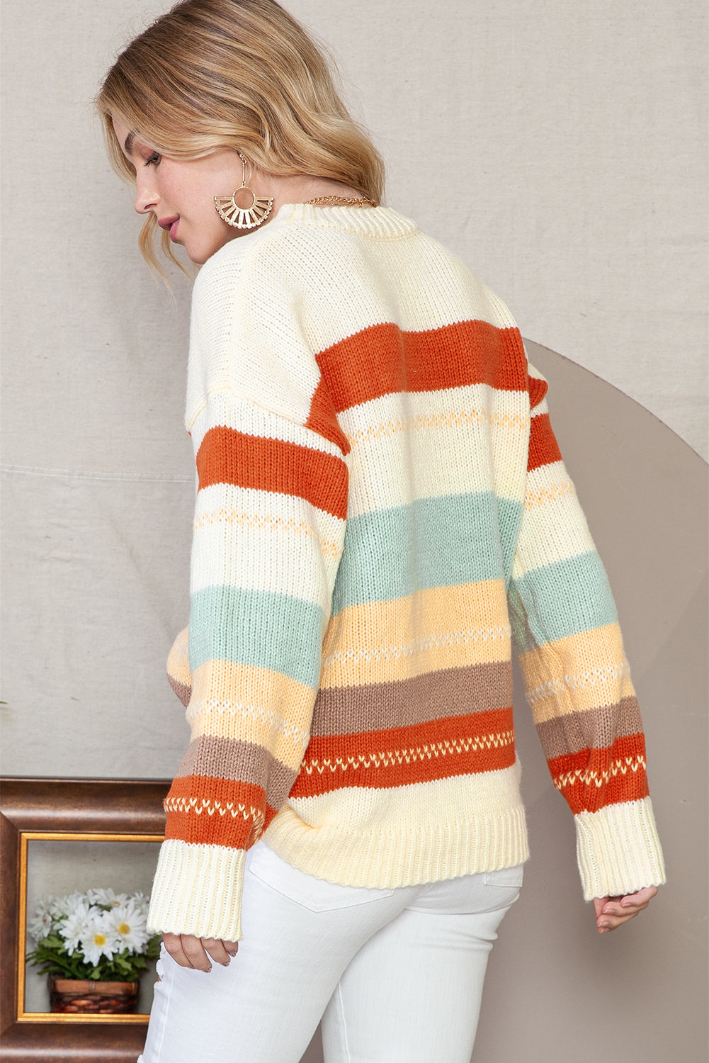 Color Block Drop Shoulder Knit Sweater