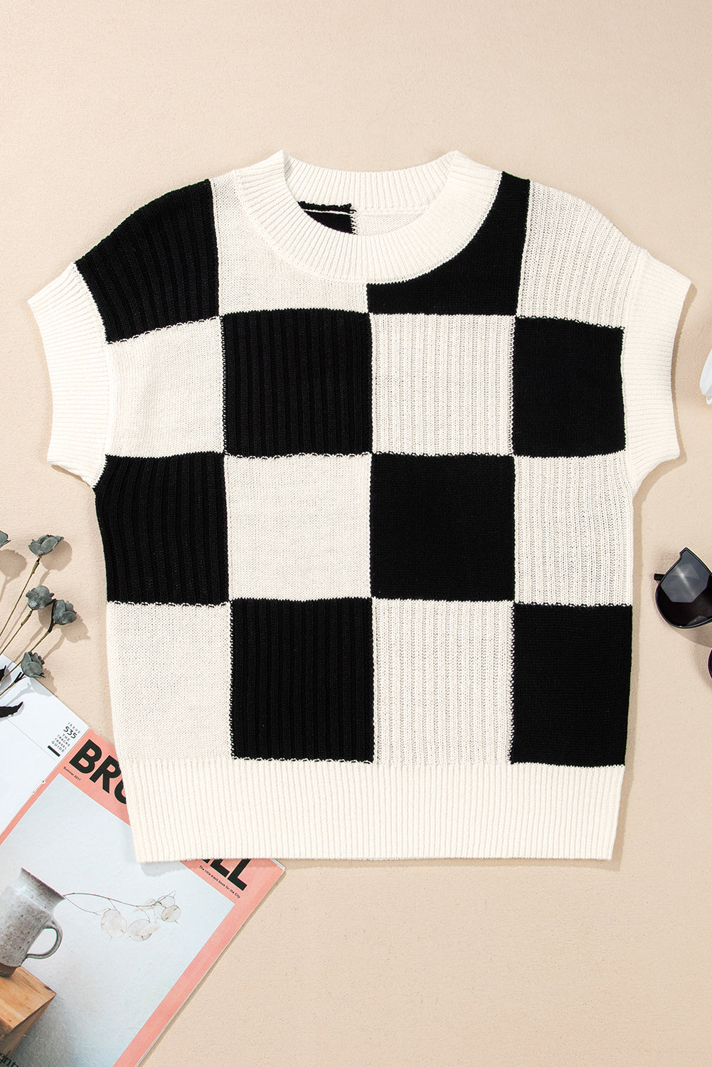 Checkered Short Sleeve Sweater