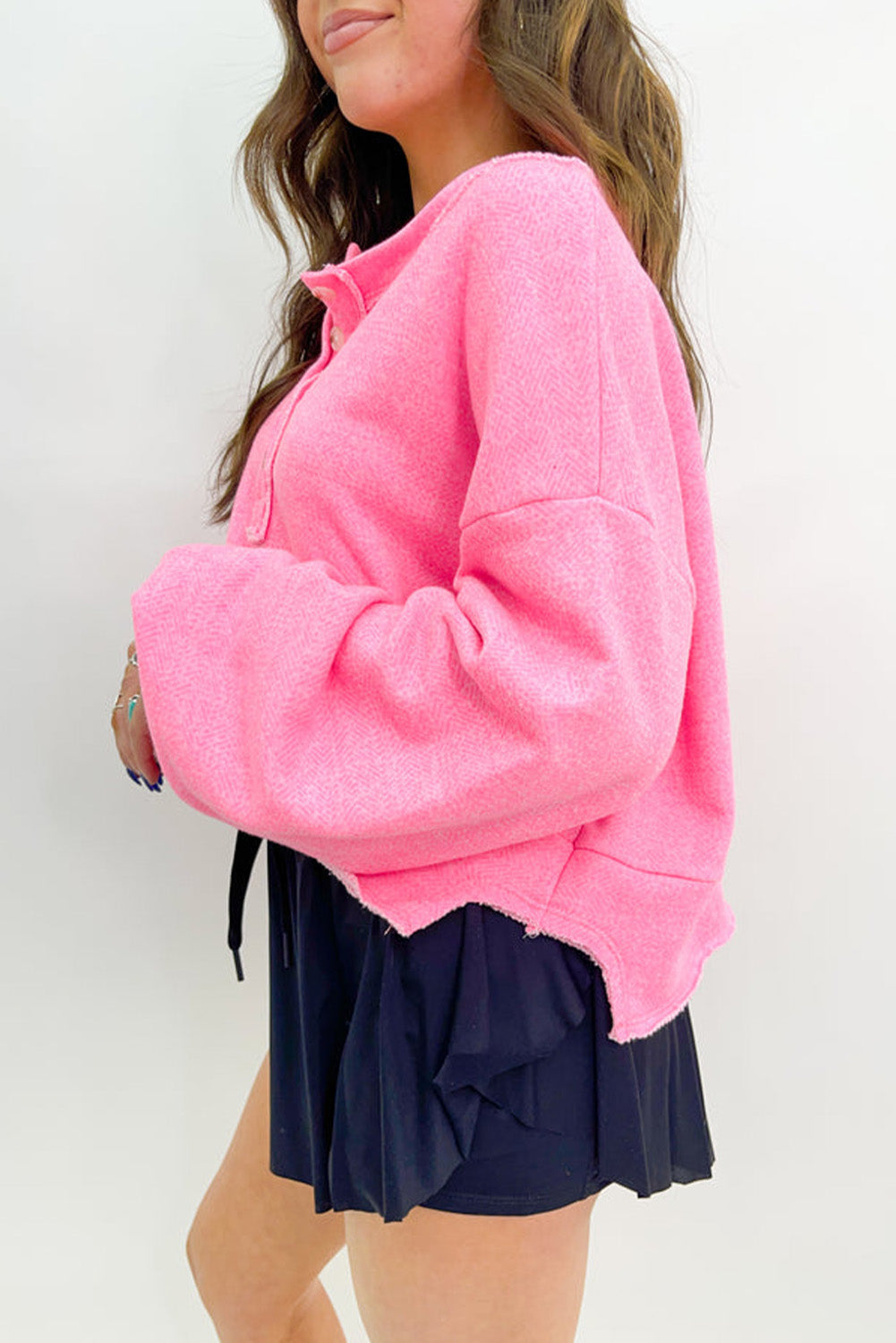 Pink Plain Sleeve Sweatshirt