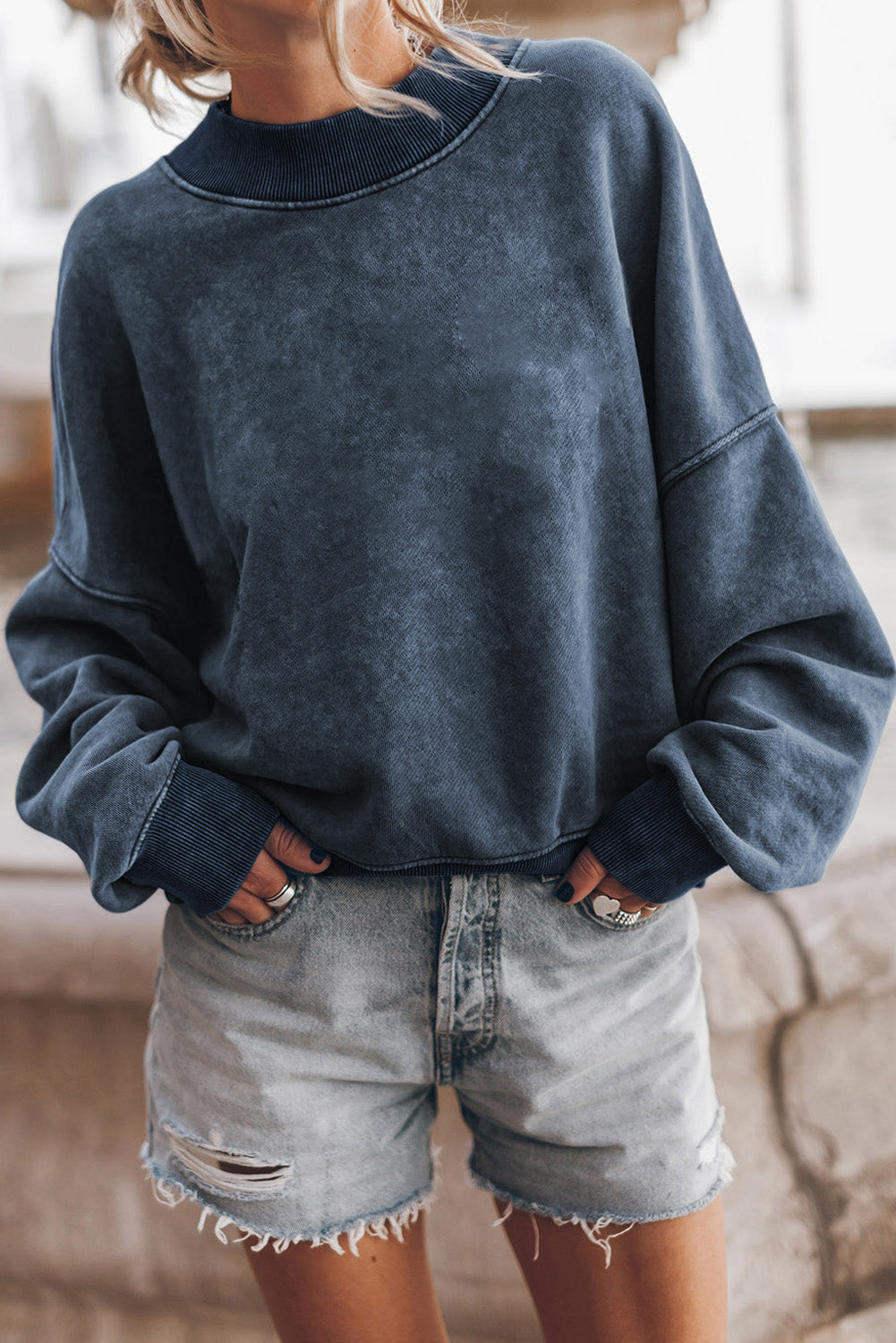 Basic Drop Shoulder Crew Neck Pullover Sweatshirt