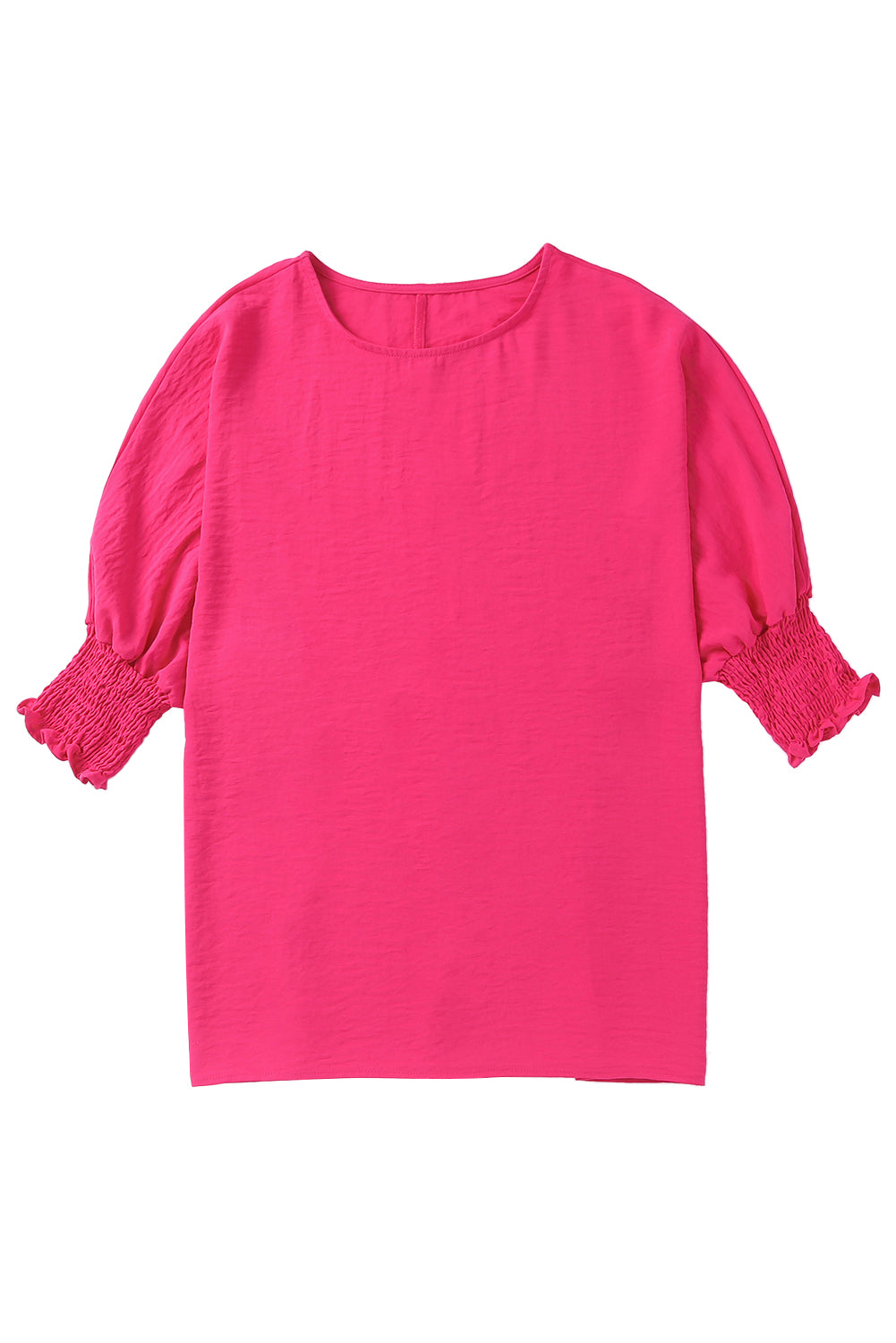 Solid Casual Smocked Cuffs Batwing Sleeve Blouse