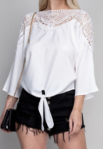 Lace trim blouse with tie