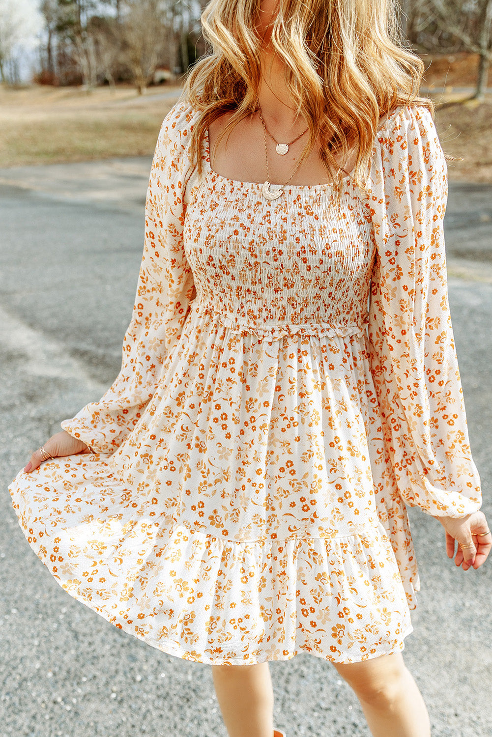 Boho Floral Smocked Puff Sleeve Short Dress