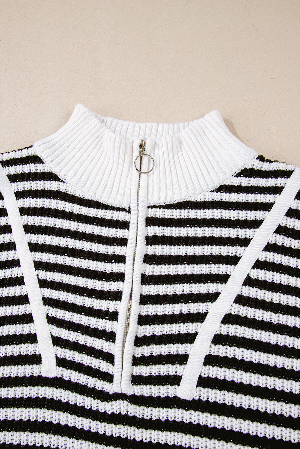 Stripe Zip Up Collar Sweater