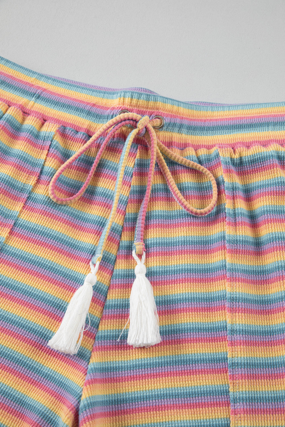 Stripe Crew Neck Tee & Tassel Drawstring Shorts Set