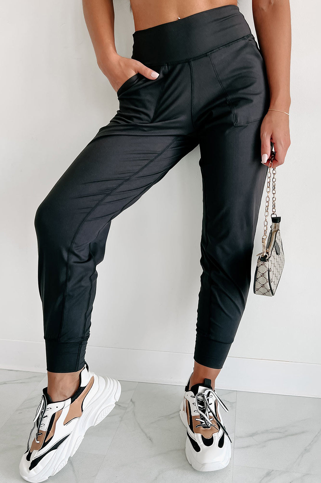 Black High Waist Pocketed Joggers