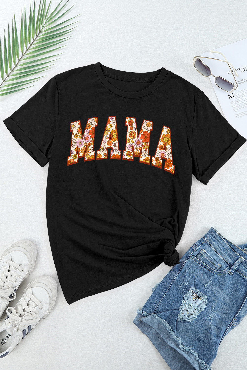 Flower Printed MAMA Graphic T Shirt