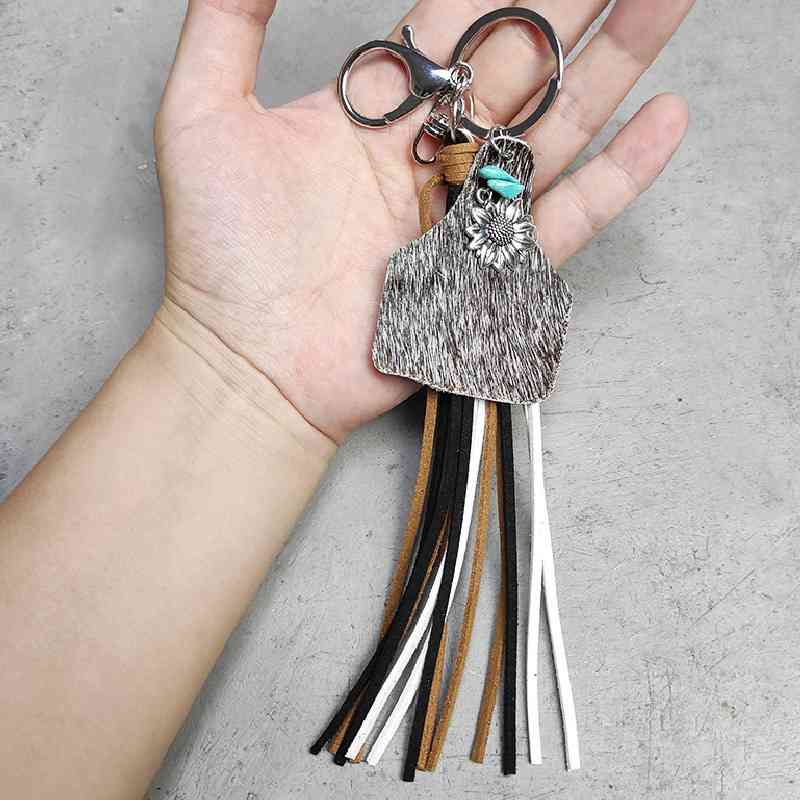 Fringe Cow Tag Key Chain