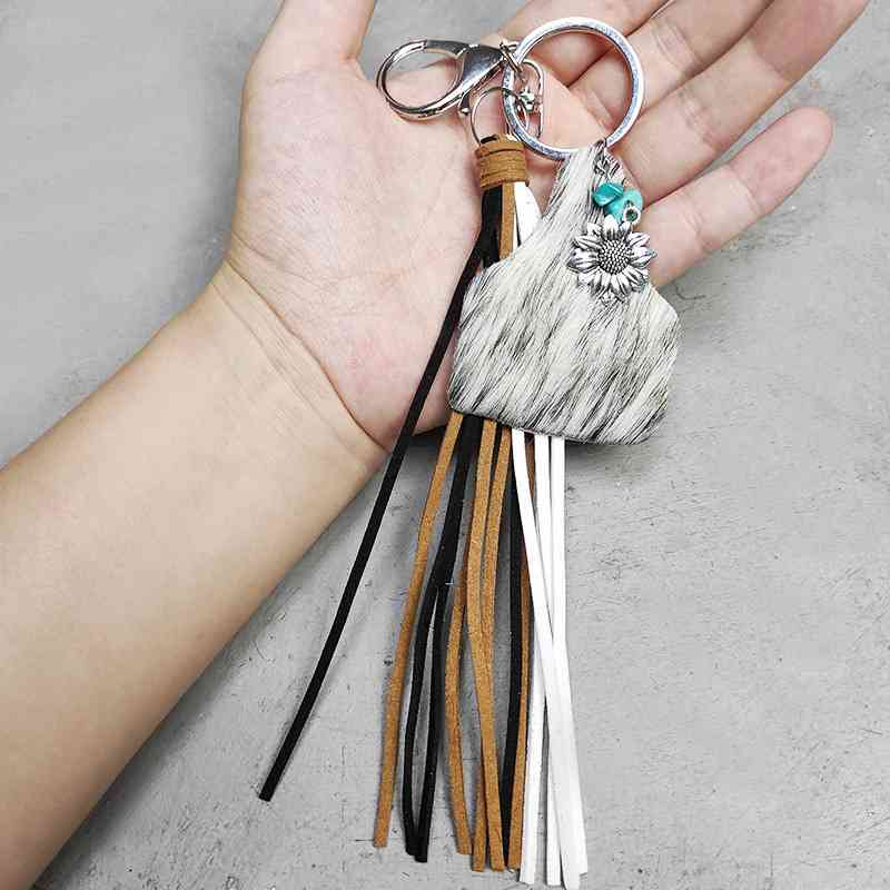 Fringe Cow Tag Key Chain