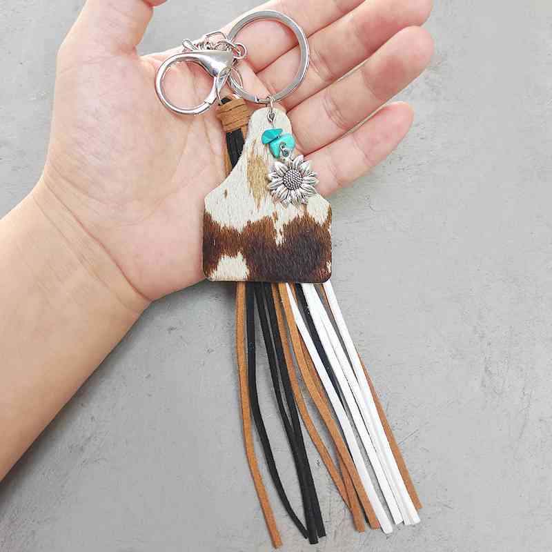 Fringe Cow Tag Key Chain