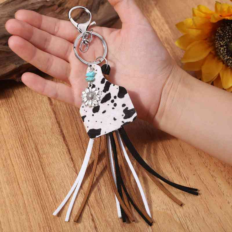 Fringe Cow Tag Key Chain